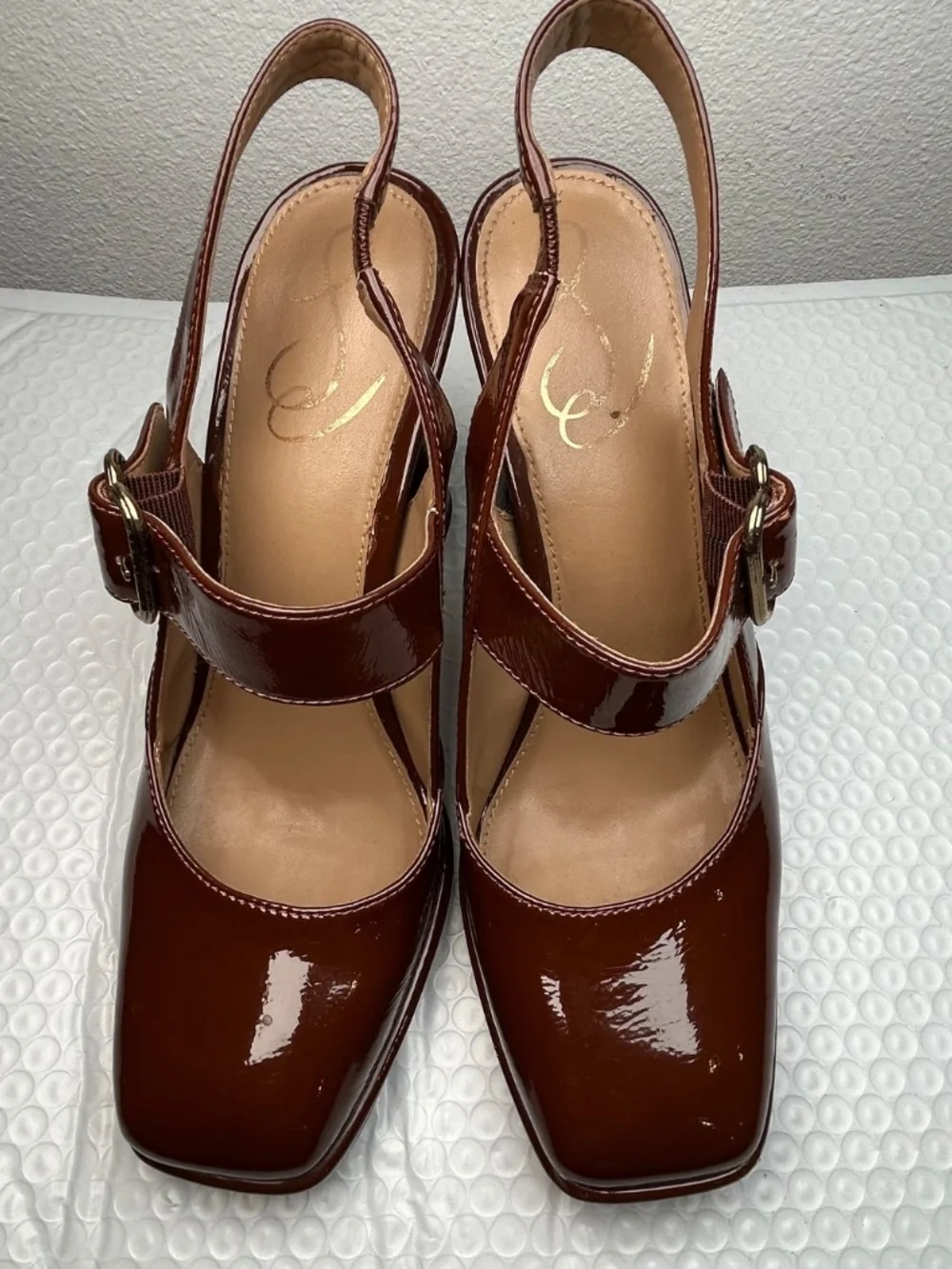 Share Sam Edelman Retro Burgundy Patent Platform Mary Jane Pump Heels Sz 8